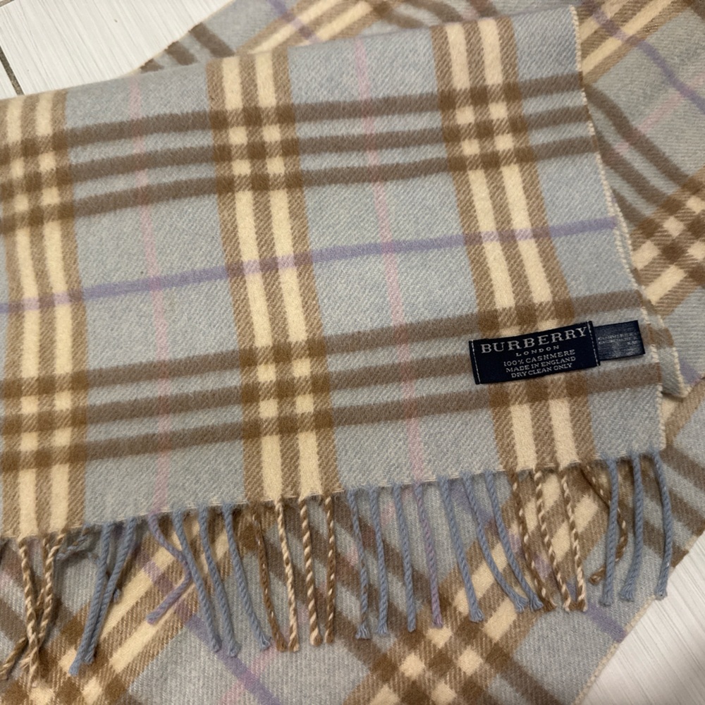 Burberry Beige and Gray Checkered Scarf